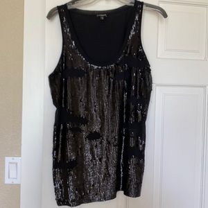 Express Women's Black Tank Top with sequin detail Large